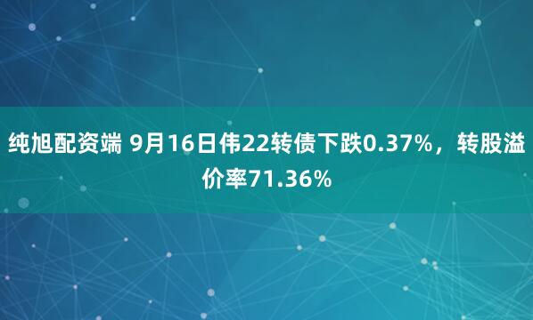 纯旭配资端 9月16日伟22转债下跌0.37%，转股溢价率71.36%
